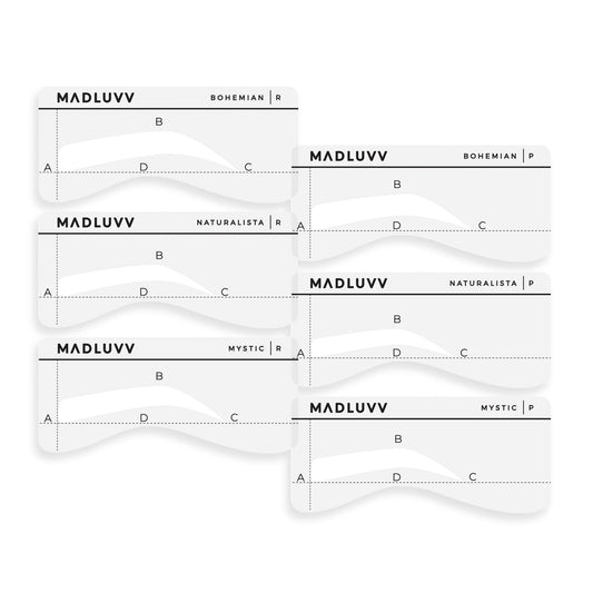 MADLUVV Eyebrow Shaper Stencils, Reusable Brow Mapping Template for PMU Professionals, Semi-Permanent Makeup Mapping, 6 Stencils (3 Stencil Shapes in Both Petite and Regular Sizes) - Low Profile Set