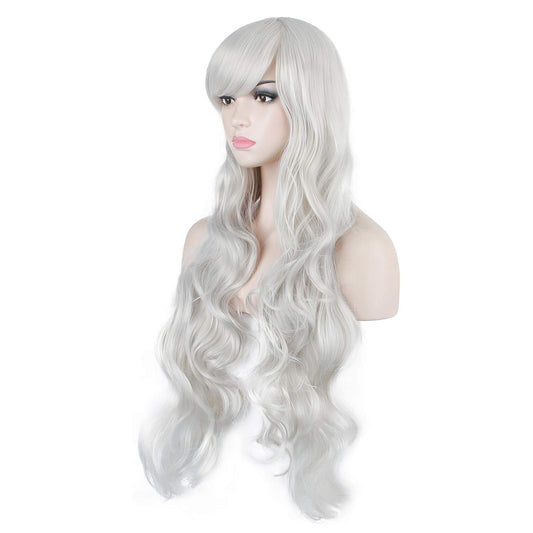 DAOTS 32" Cosplay Wigs Long Wig Hair Heat Resistant Curly Wave Hairs for Women(Silver White)